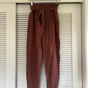 High-Waisted Paperbag Tie-Waist Pants - Brown